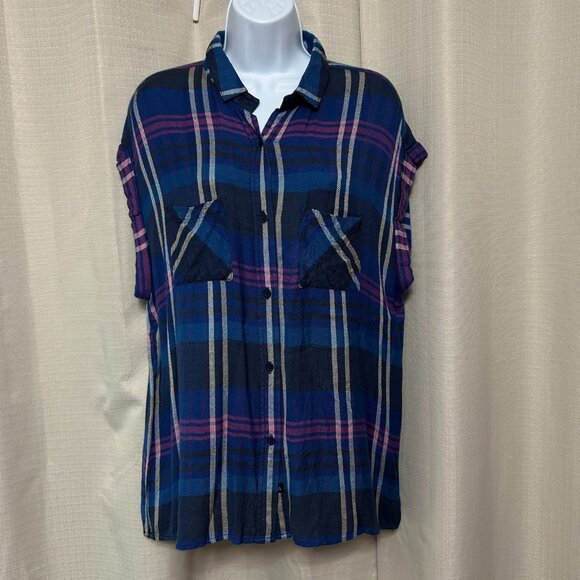 Rails Sleeveless Soft Flannel Button Up Top Women's Size Large Blue Plaid - Picture 1 of 9